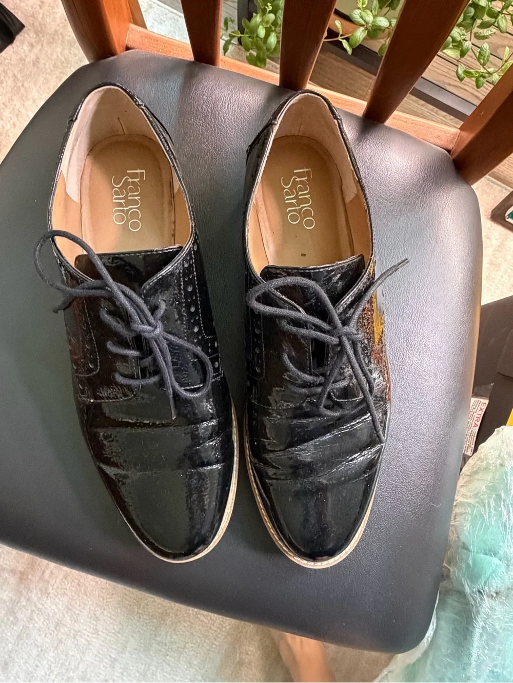 Franco Sarto Black Patent Leather Oxfords Shoes